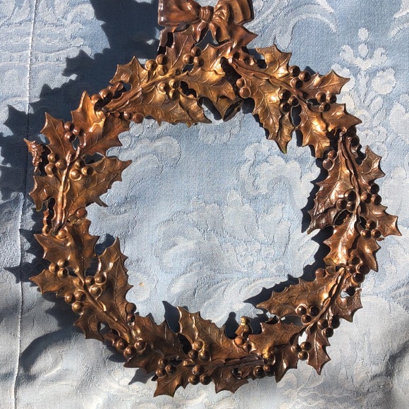 Vtg 3d mixed metal brass Christmas wreath - Picture 7 of 8